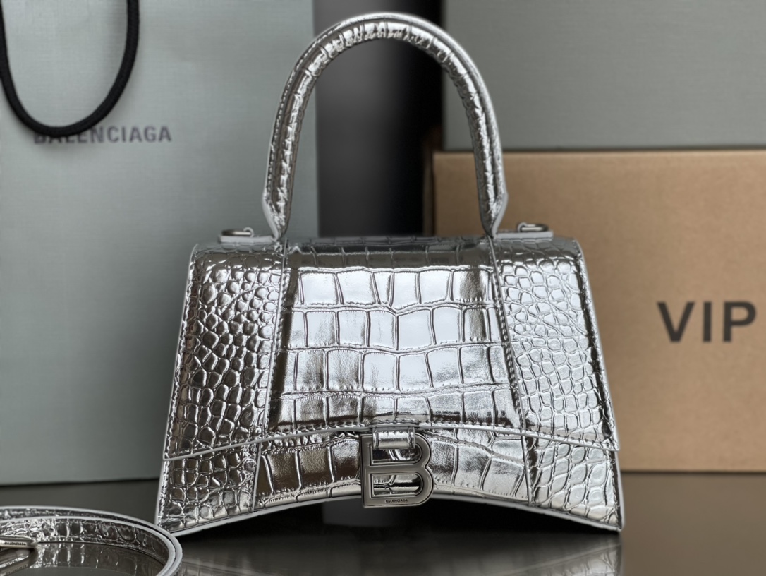 Balenciaga Borse Hourglass Argento Hardware argento Pelle bovina d’agnello di pecora Fashion