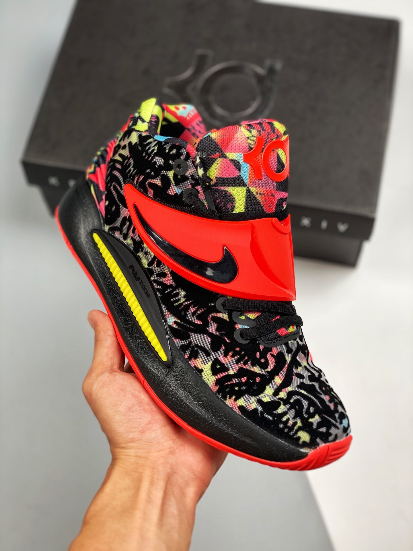 NK Zoom KD 14 EP Negro/rojo/multicolor, Durant, superficie de malla, zapatillas de baloncesto con amortiguaci…