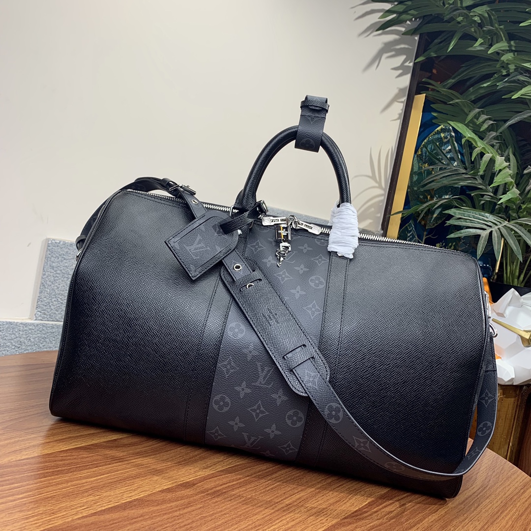 Louis Vuitton LV Keepall Travel Bags Black Taiga Fashion Casual M30235