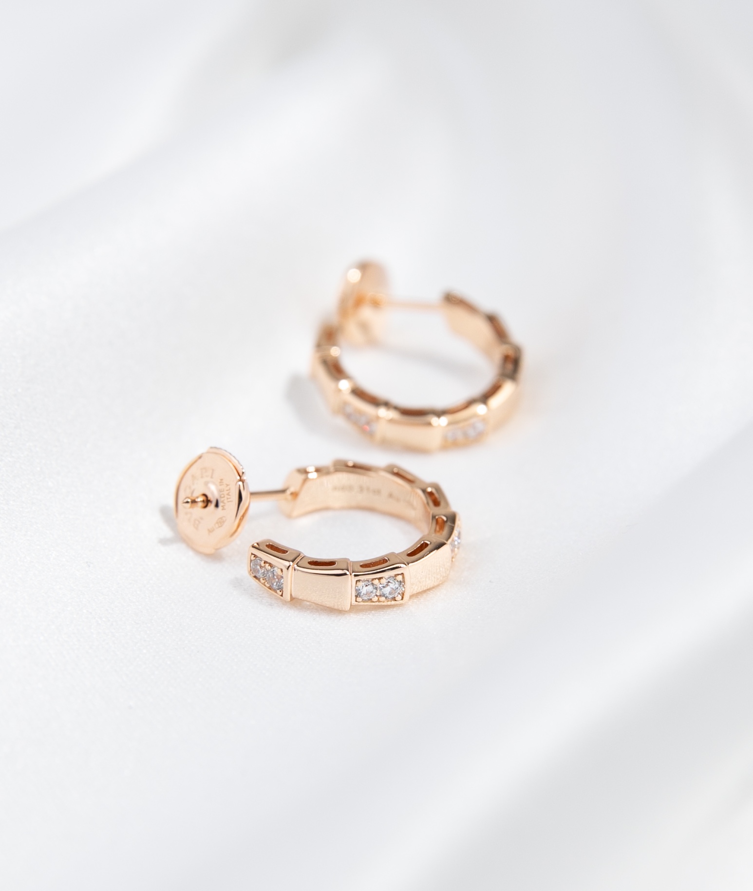 Bvlgari Serpenti Viper Earrings Metal with Diamonds Snake Shape