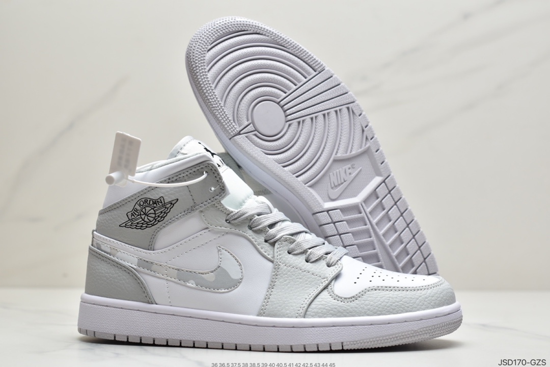 200 NIKE Air Jordan 1 Retro Mid”White Camo”AJ1 休闲运动篮球鞋“白灰迷彩”DC9035-100