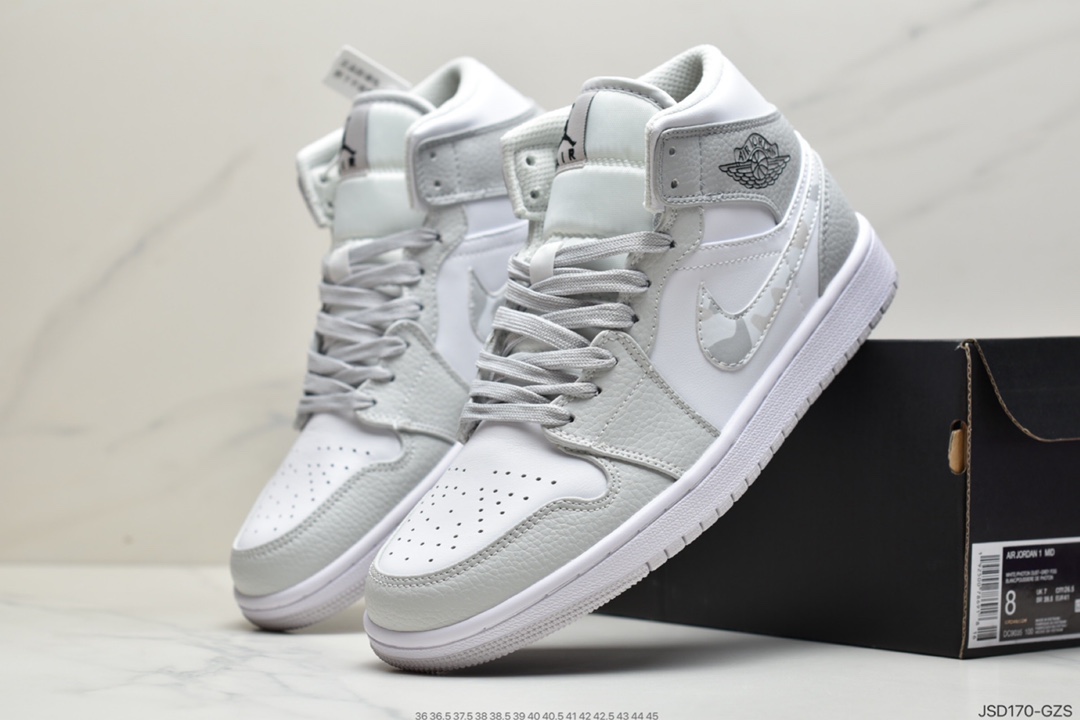 200 NIKE Air Jordan 1 Retro Mid”White Camo”AJ1 休闲运动篮球鞋“白灰迷彩”DC9035-100