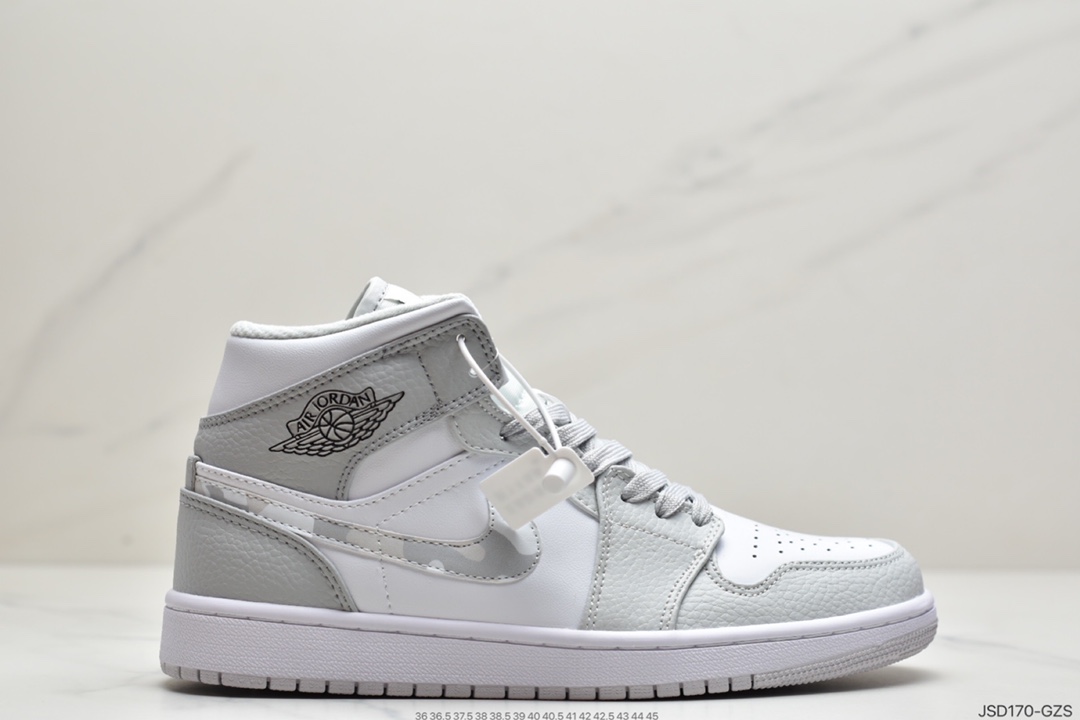 200 NIKE Air Jordan 1 Retro Mid”White Camo”AJ1 休闲运动篮球鞋“白灰迷彩”DC9035-100