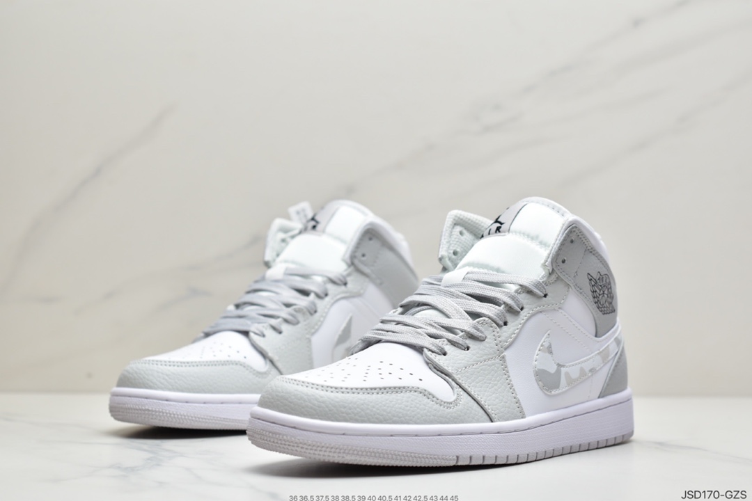 200 NIKE Air Jordan 1 Retro Mid”White Camo”AJ1 休闲运动篮球鞋“白灰迷彩”DC9035-100