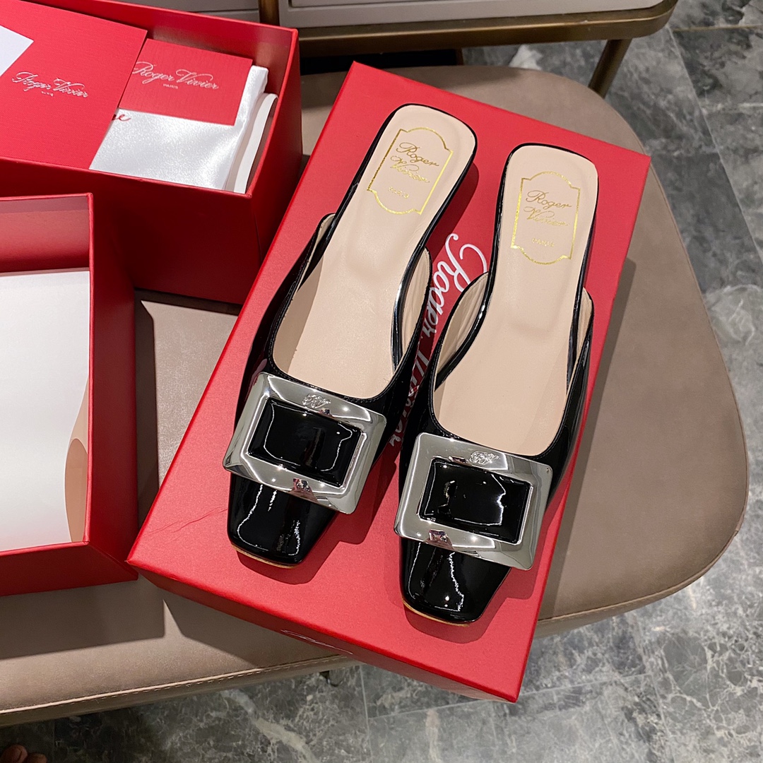 NO:412504,Patent leather black - 2.5cm slippers, semi-trails, slippers19860909漆皮黑色 - 2.5cm拖鞋,半拖,slippers,Women's Shoes