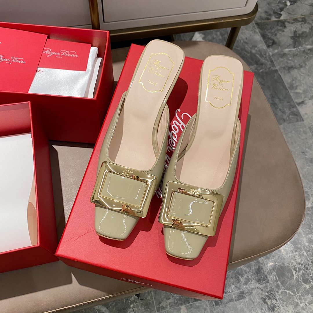 NO:412487,Patent leather elephant grey - 4.5cm slippers, semi-trails, slippers19860909漆皮大象灰 - 4.5cm拖鞋,半拖,slippers,Women's Shoes