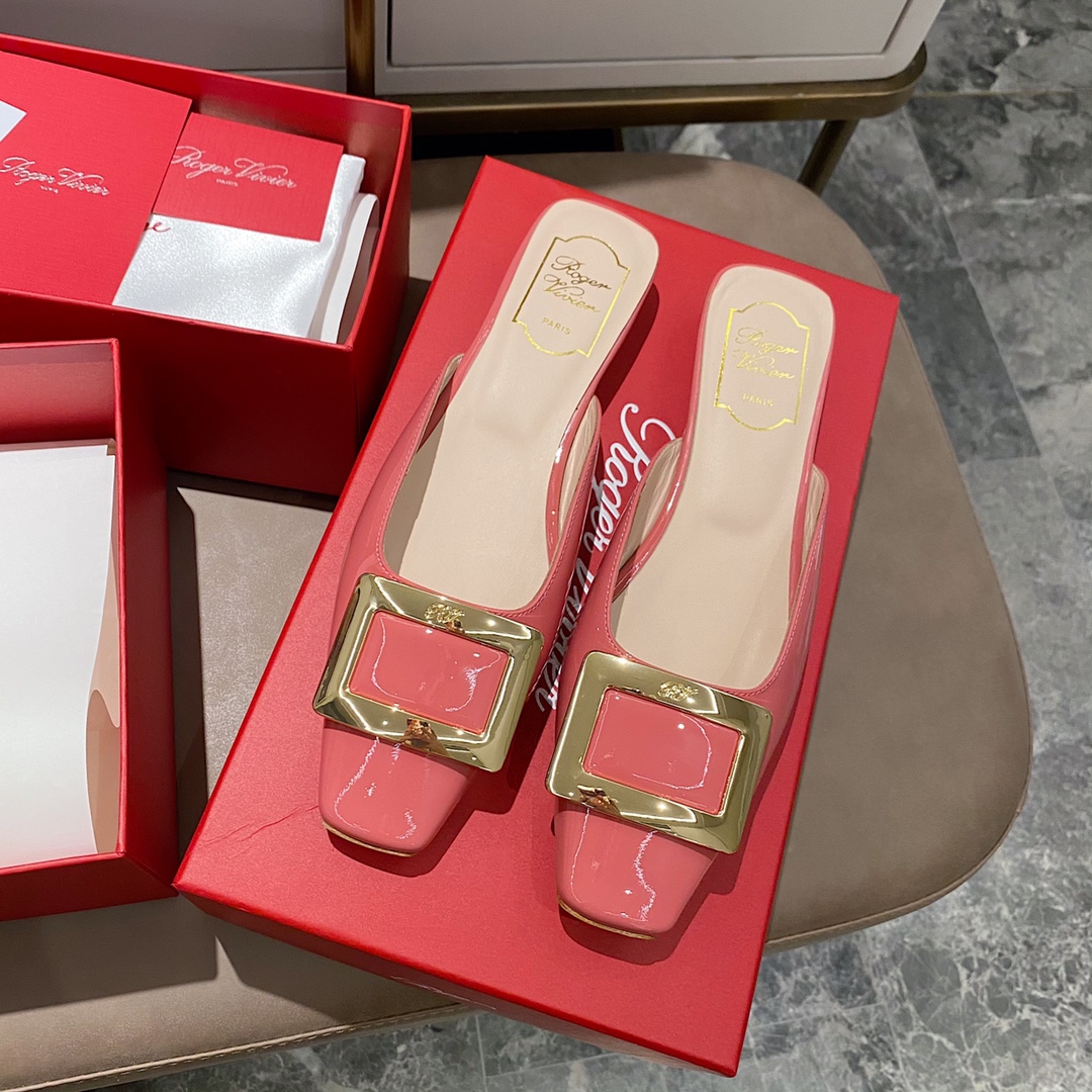 NO:412434,Patent leather watermelon red - 2.5cm slippers, semi-trails, slippers19860909漆皮西瓜红 - 2.5cm拖鞋,半拖,slippers,Women's Shoes