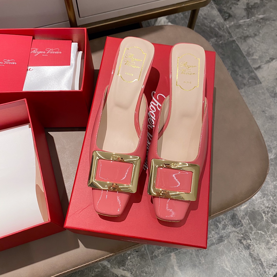 NO:412440,Patent leather watermelon red - 4.5cm slippers, semi-trails, slippers19860909漆皮西瓜红 - 4.5cm拖鞋,半拖,slippers,Women's Shoes