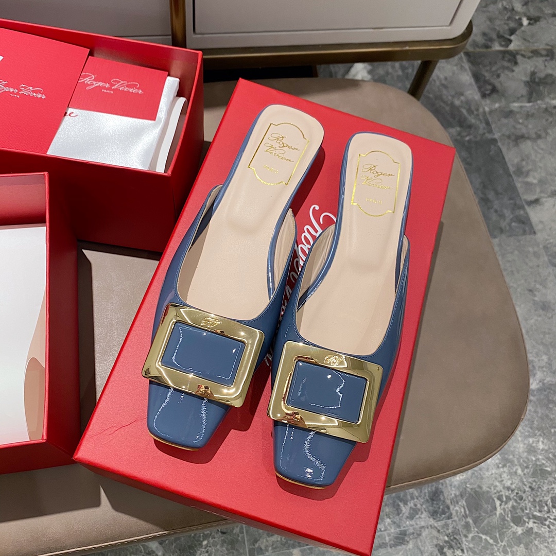 NO:412423,Patent leather mist blue - 2.5cm slippers, semi-trails, slippers19860909漆皮雾蓝 - 2.5cm拖鞋,半拖,slippers,Women's Shoes