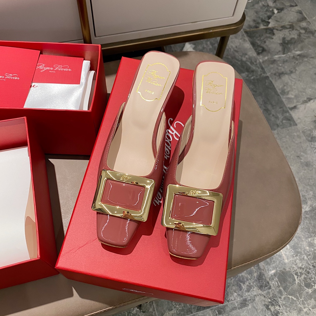 NO:412485,Patent leather rose - 4.5cm slippers, semi-trails, slippers19860909漆皮玫瑰色 - 4.5cm拖鞋,半拖,slippers,Women's Shoes