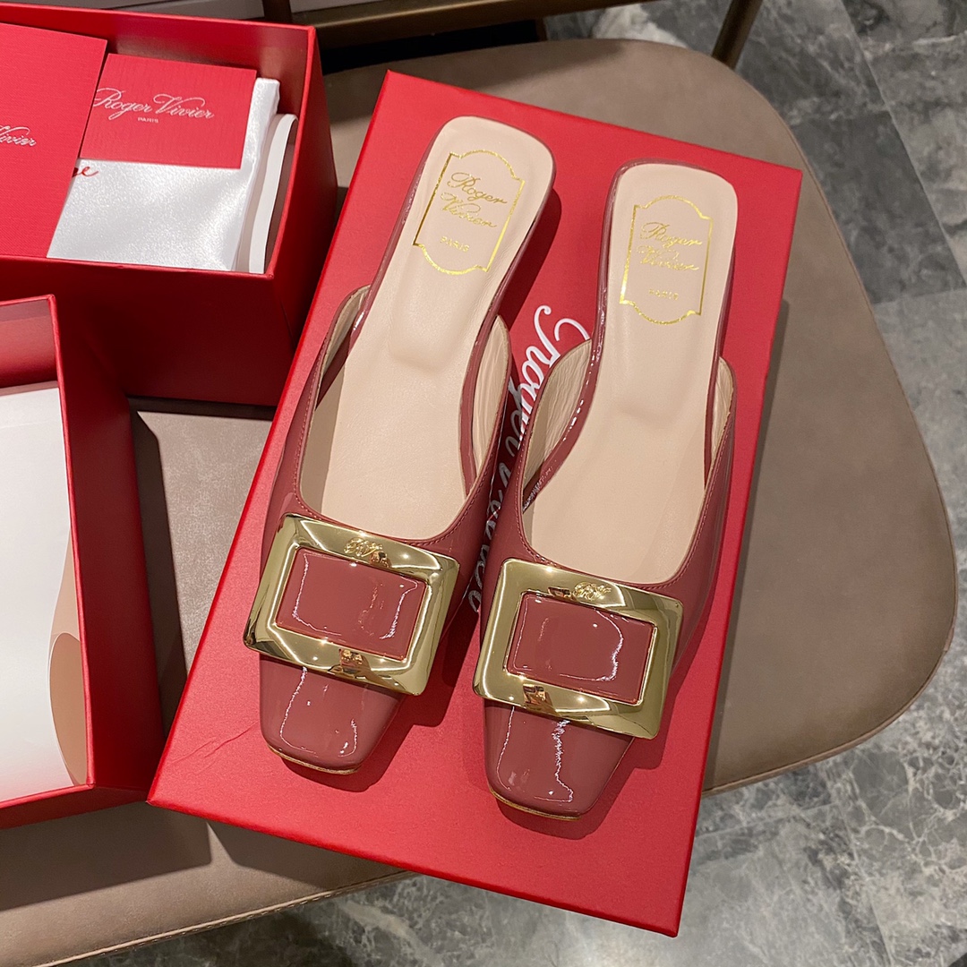 NO:412476,Patent leather rose - 2.5cm slippers, semi-trails, slippers19860909漆皮玫瑰色 - 2.5cm拖鞋,半拖,slippers,Women's Shoes