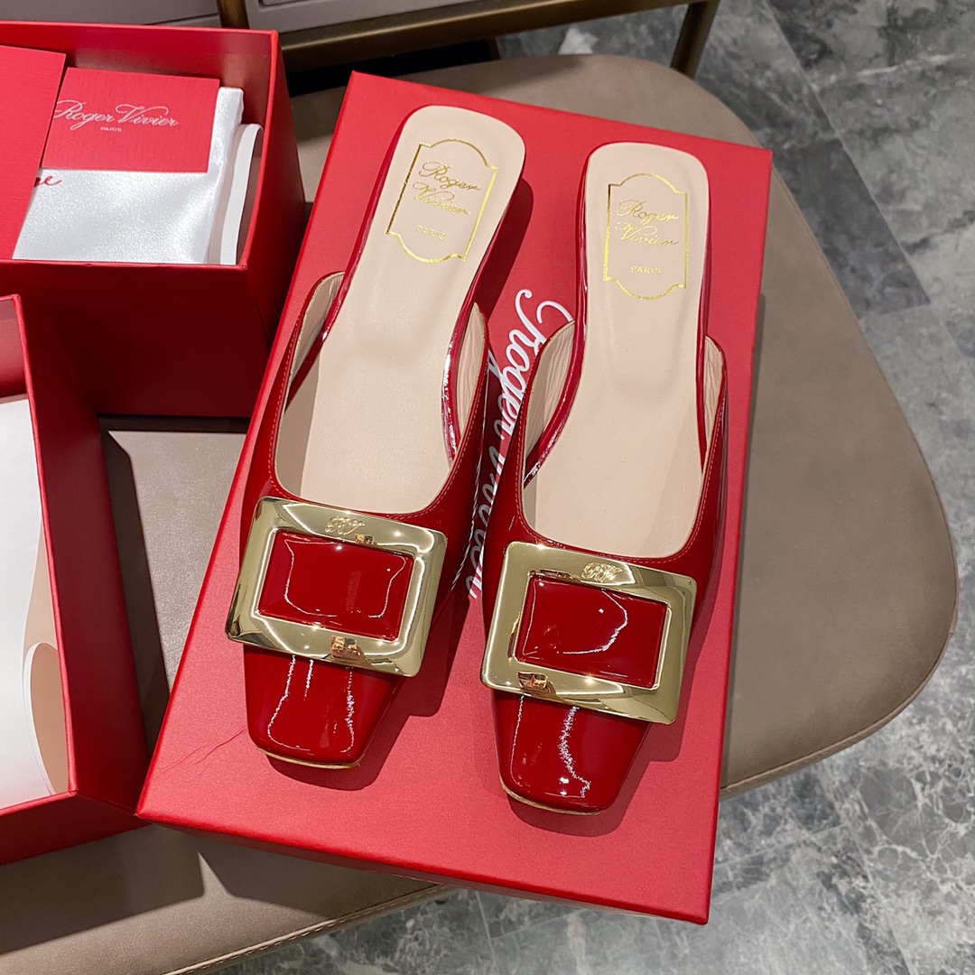 NO:412435,Patent leather Chinese red - 2.5cm slippers, semi-trails, slippers19860909漆皮中国红 - 2.5cm拖鞋,半拖,slippers,Women's Shoes