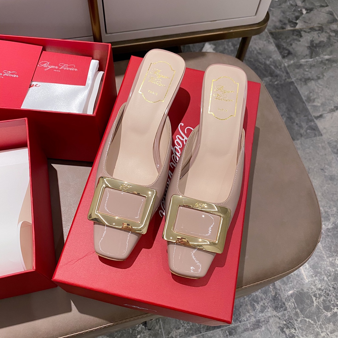 NO:412411,Patent leather dark powder apricot - 4.5cm slippers, semi-trails, slippers19860909漆皮深粉杏 - 4.5cm拖鞋,半拖,slippers,Women's Shoes