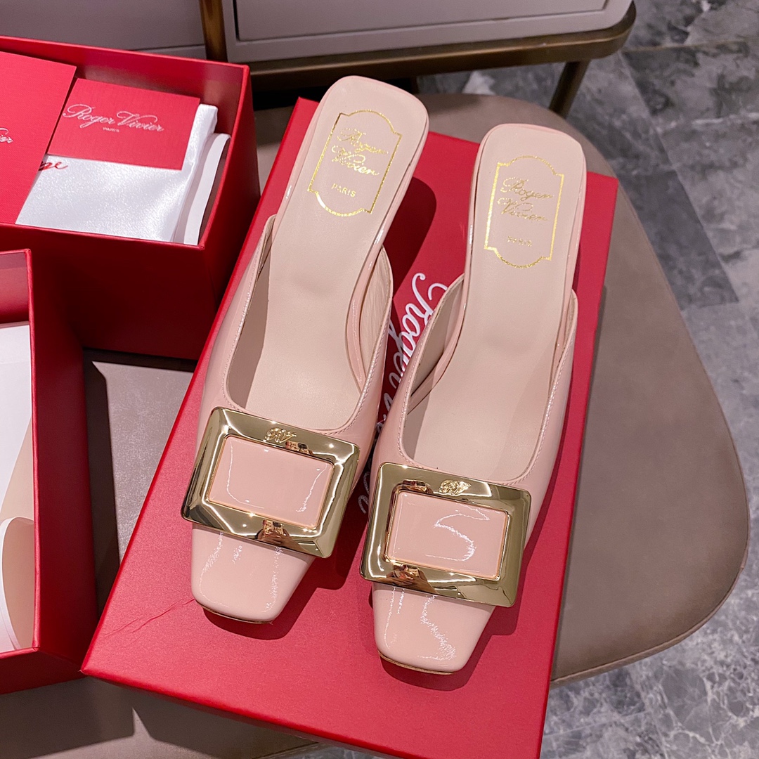 NO:412445,Patent leather cherry blossom powder - 4.5cm slippers, semi-trails, slippers19860909漆皮樱花粉 - 4.5cm拖鞋,半拖,slippers,Women's Shoes