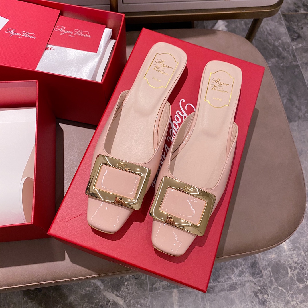 NO:412450,Patent leather cherry blossom powder - 2.5cm slippers, semi-trails, slippers19860909漆皮樱花粉 - 2.5cm拖鞋,半拖,slippers,Women's Shoes