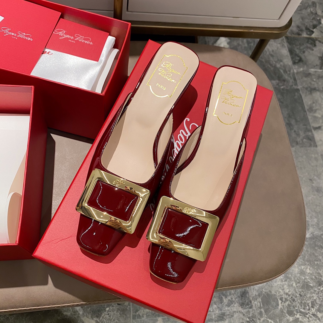 NO:412493,Patent leather wine red - 4.5cm slippers, semi-trails, slippers19860909漆皮酒红 - 4.5cm拖鞋,半拖,slippers,Women's Shoes