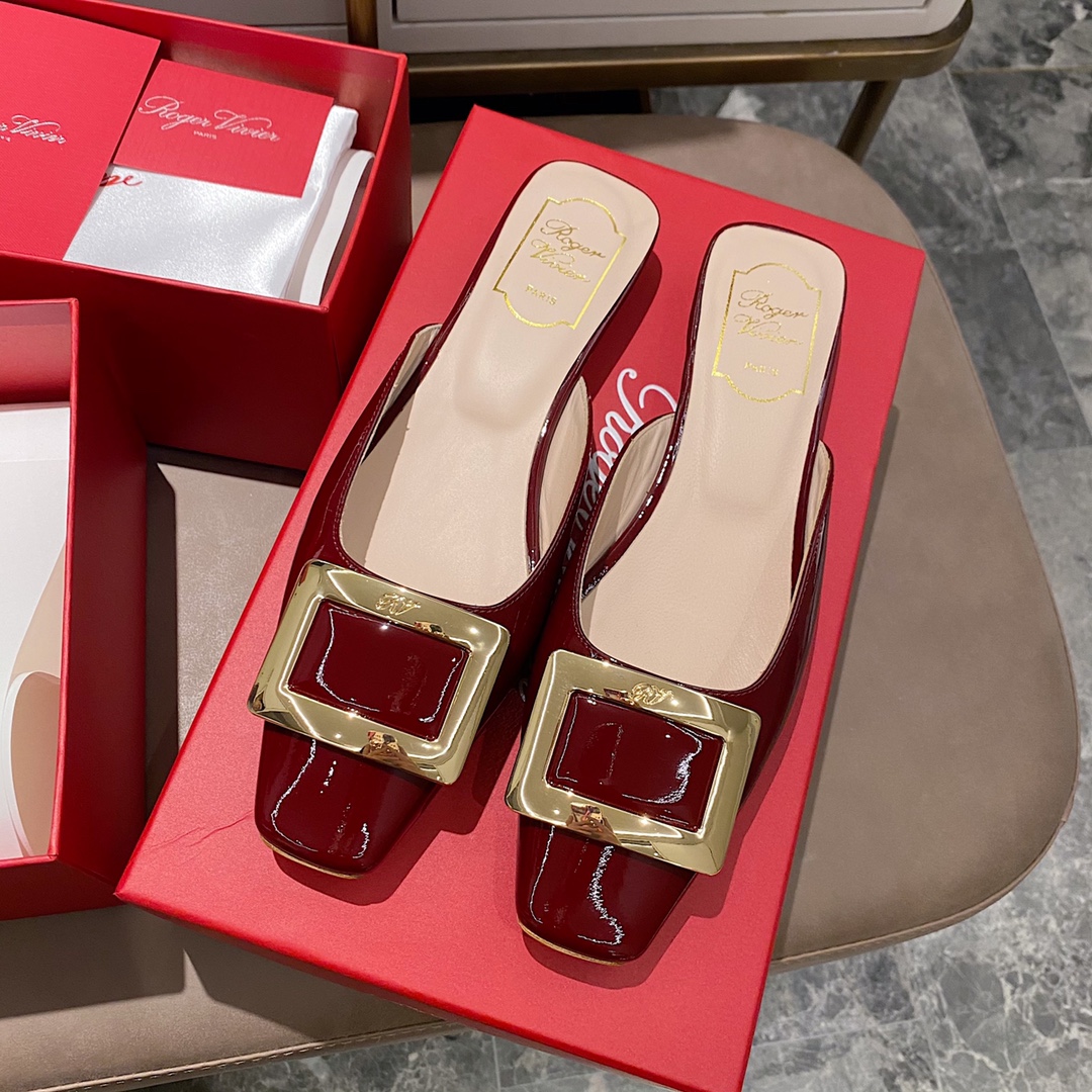 NO:412501,Patent leather wine red - 2.5cm slippers, semi-trails, slippers19860909漆皮酒红 - 2.5cm拖鞋,半拖,slippers,Women's Shoes