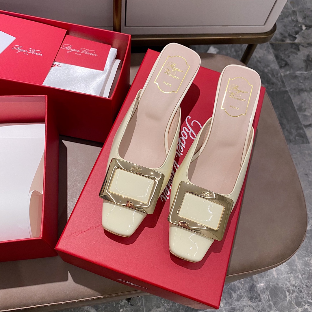 NO:412534,Patent leather beige - 4.5cm slippers, semi-trails, slippers19860909漆皮米白 - 4.5cm拖鞋,半拖,slippers,Women's Shoes