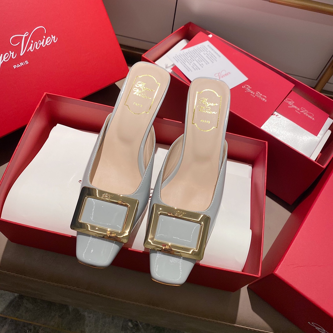 NO:412539,Patent leather light blue - 4.5cm slippers, semi-trailer, slippers19860909漆皮浅蓝色 - 4.5cm拖鞋,半拖,slippers,Women's Shoes