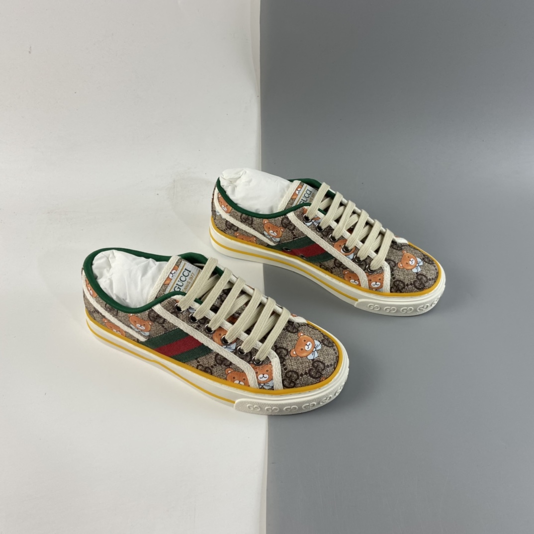 P320 Gucci Tennis 1977 Print Sneaker 帆布小熊印花复古休闲运动板鞋