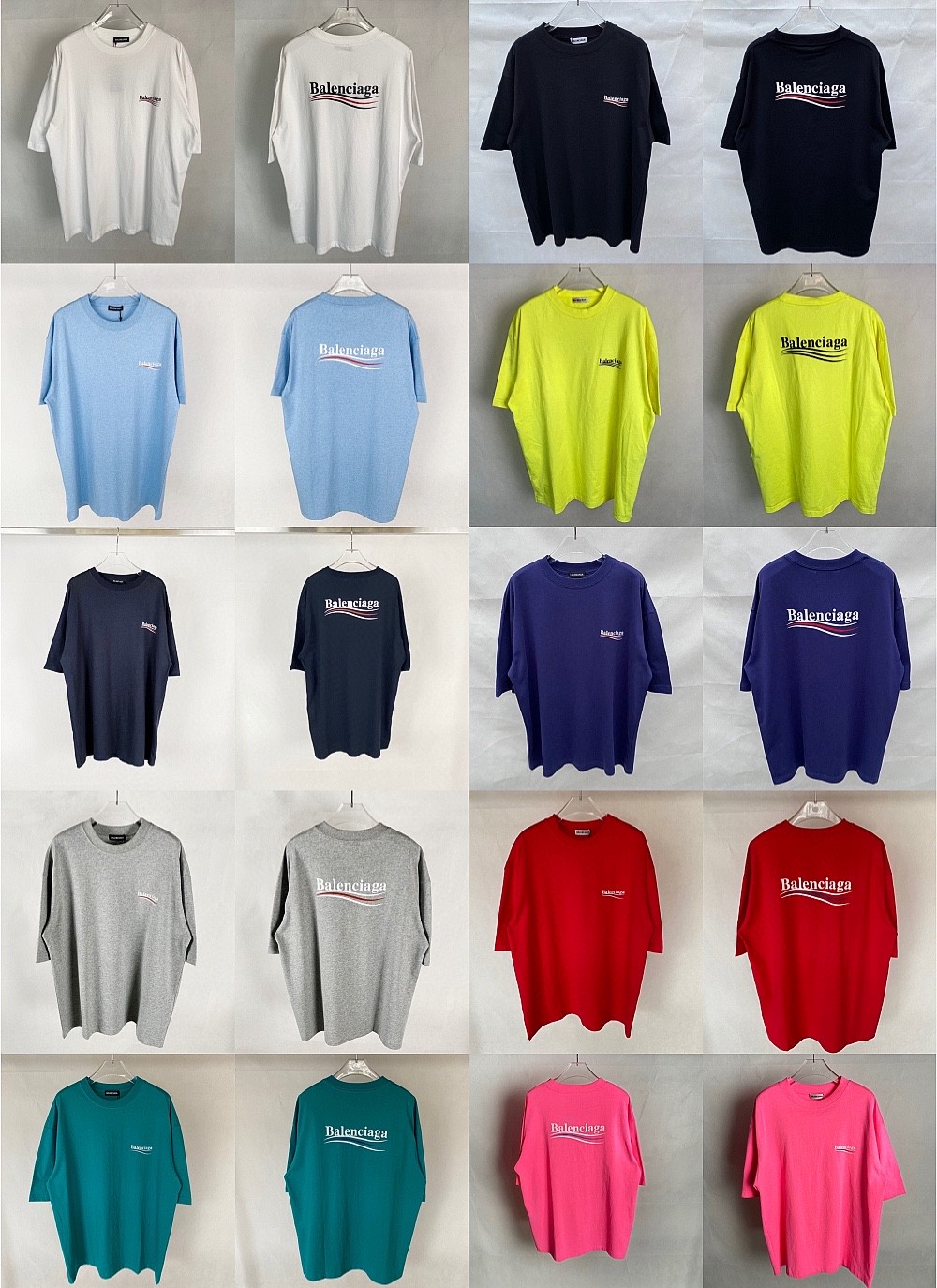 P65💰（面料全面升级） 巴黎世家 可乐经典款230克双纱精梳棉 颜色:黑，白，深蓝色，绿 ，雾霾蓝，灰 藏青 荧光绿 粉 9色 码数S ~XL . 雾霾蓝