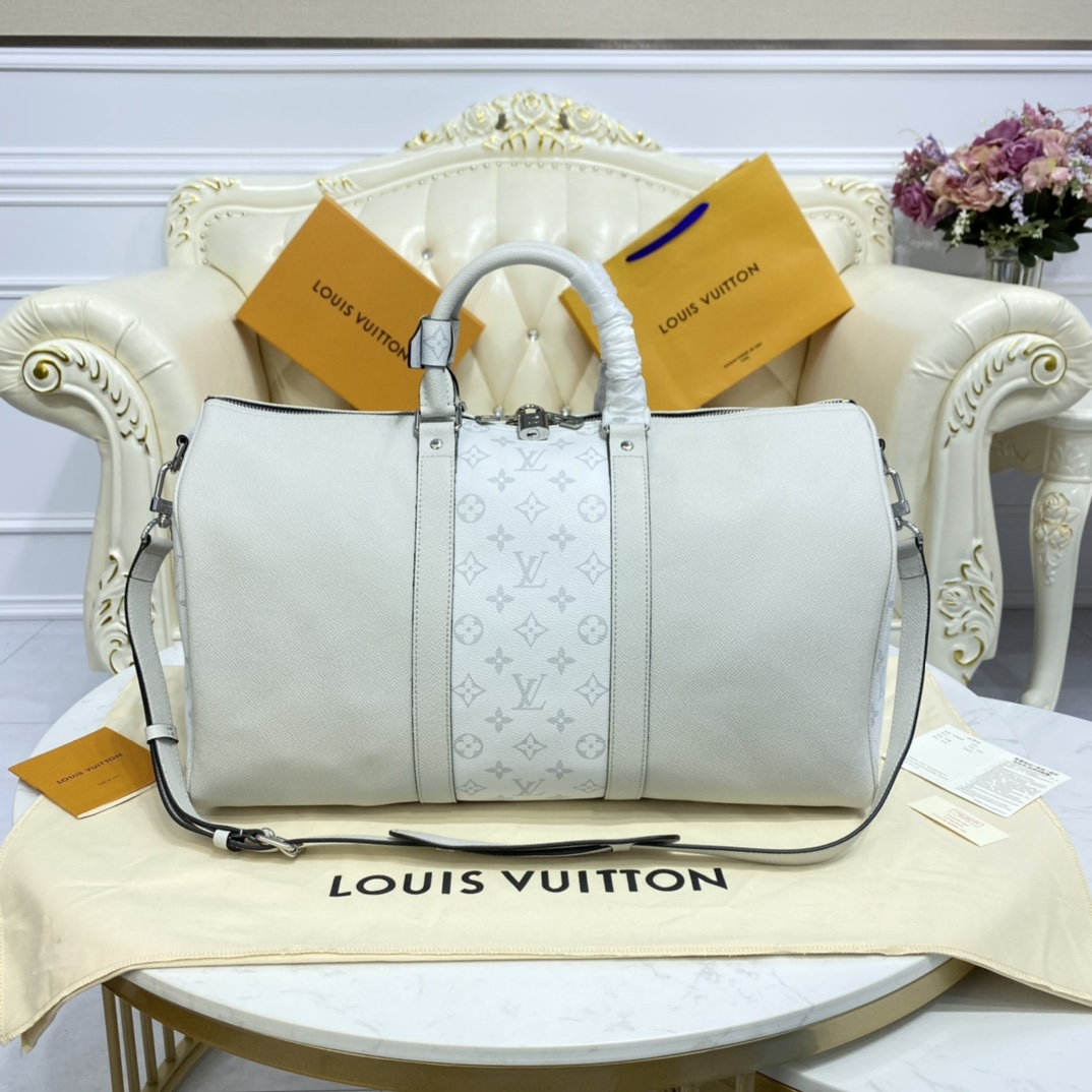 Louis Vuitton LV Keepall Travel Bags Black White Taiga Fashion Casual M30235