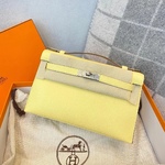 Hermes Kelly Handbags Crossbody & Shoulder Bags Light Yellow Sewing Silver Hardware Epsom Mini