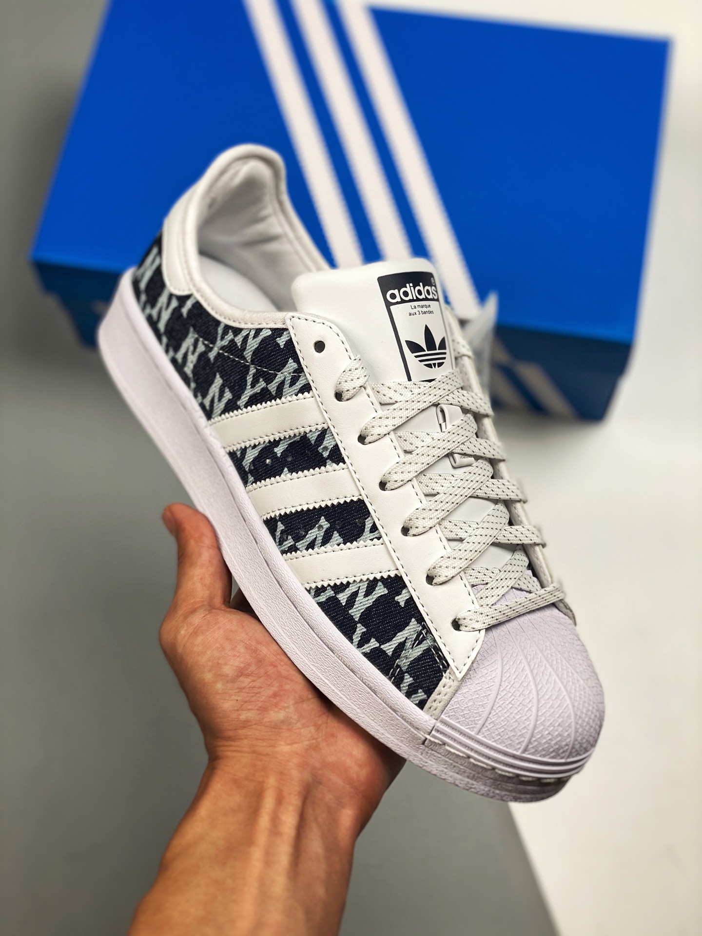 AD Originals SUPERSTAR W con puntera de concha blanco y azul vaquero, foto real de nivel de empresa original, confeccio…