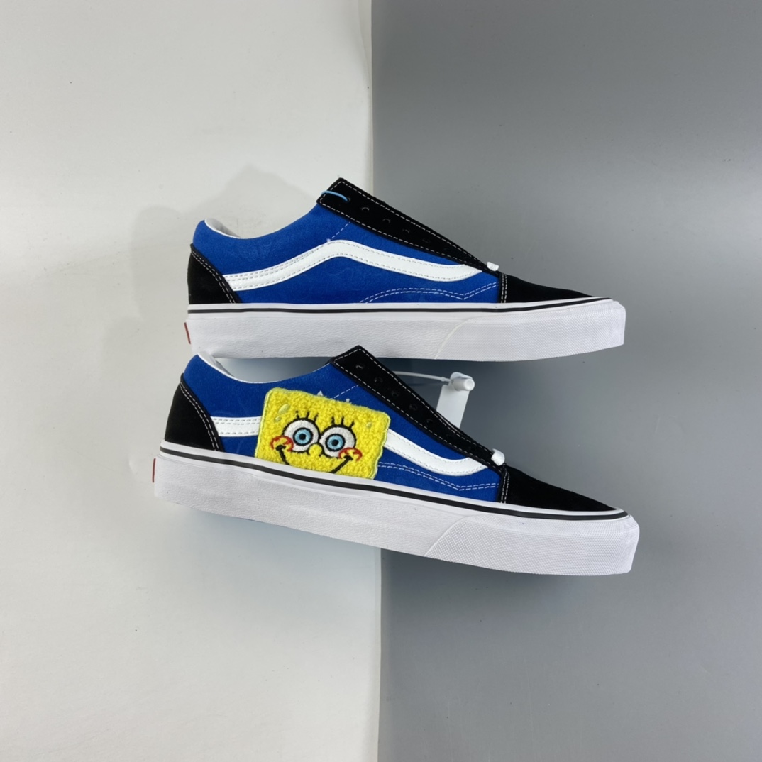 P170 2021全新Vans X 海绵宝宝联名OLDSKOOL限量款帆布休闲运动板鞋“蓝黑卡通”VN0A38G19XD