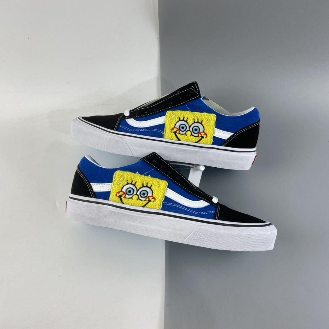 P170 2021全新Vans X 海绵宝宝联名OLDSKOOL限量款帆布休闲运动板鞋“蓝黑卡通”VN0A38G19XD