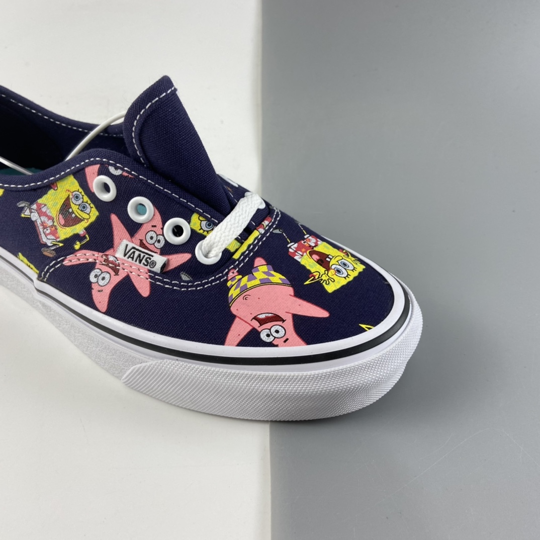 P150 Vans X 派大星海绵宝宝联名AUT彩印卡通定制限量款”高端支线卡通情侣低帮硫化帆布休闲运动板鞋“暗蓝彩印卡通”VN0A3WM7YZ1