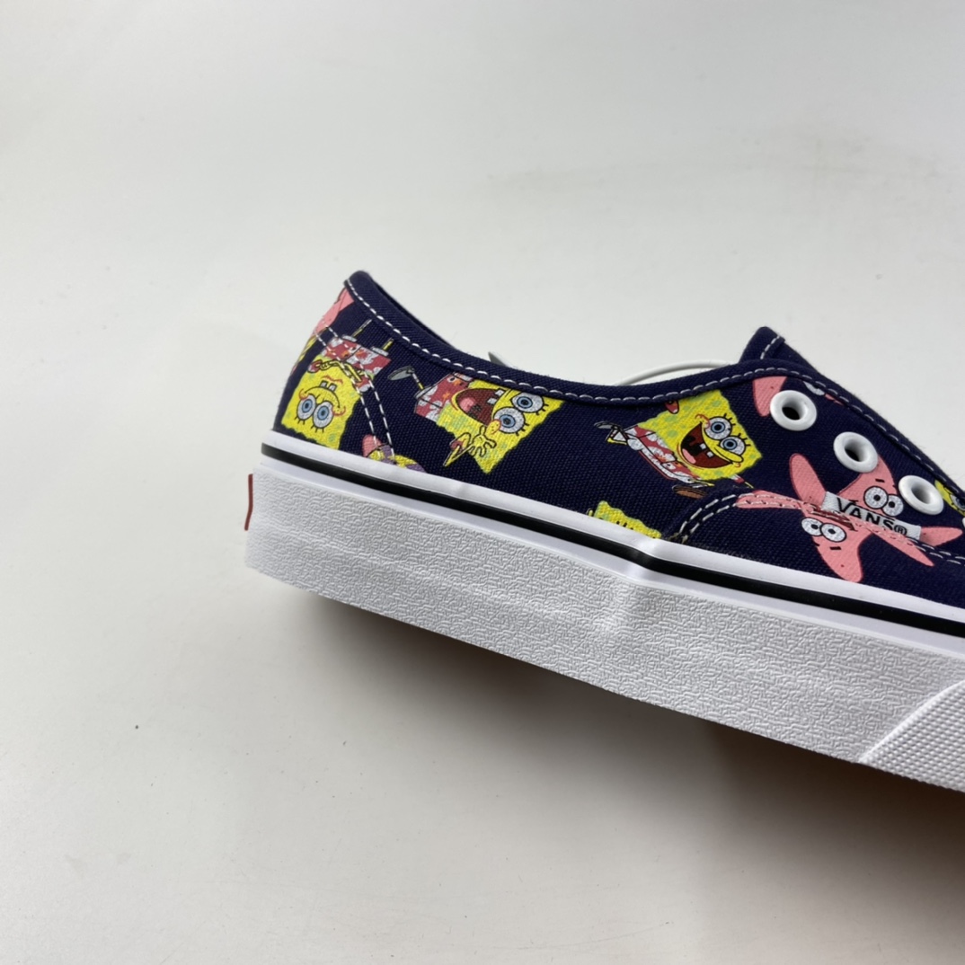 P150 Vans X 派大星海绵宝宝联名AUT彩印卡通定制限量款”高端支线卡通情侣低帮硫化帆布休闲运动板鞋“暗蓝彩印卡通”VN0A3WM7YZ1