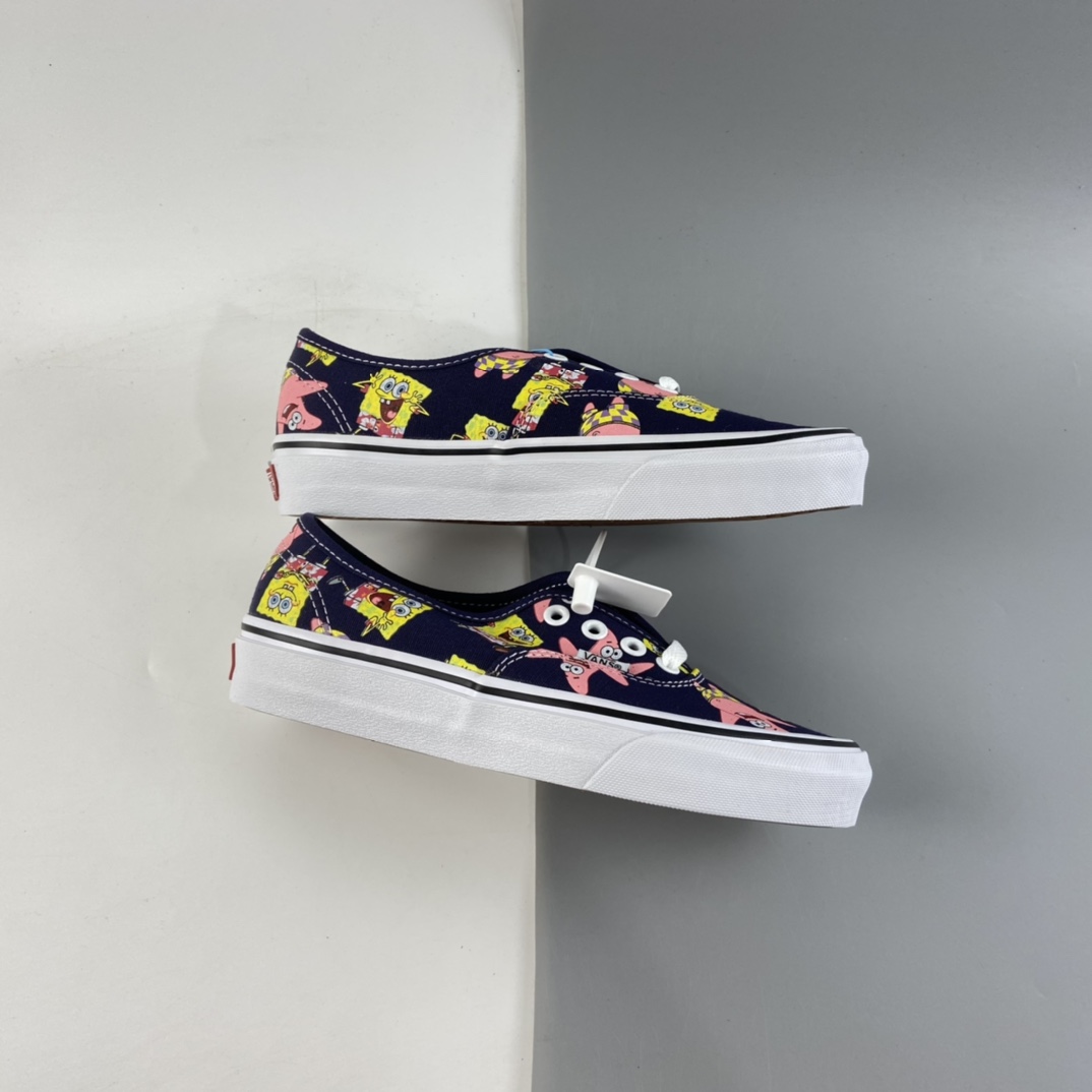 P150 Vans X 派大星海绵宝宝联名AUT彩印卡通定制限量款”高端支线卡通情侣低帮硫化帆布休闲运动板鞋“暗蓝彩印卡通”VN0A3WM7YZ1