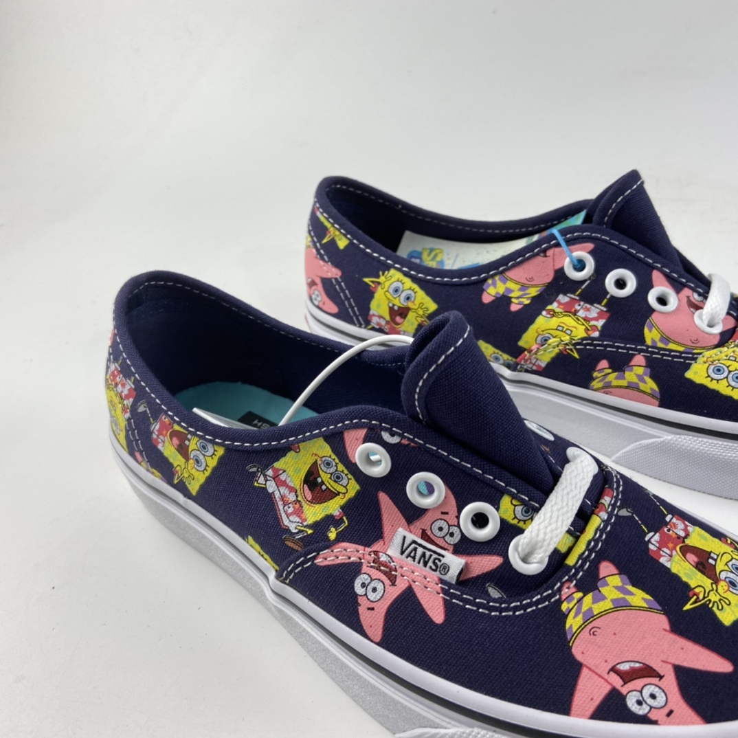 P150 Vans X 派大星海绵宝宝联名AUT彩印卡通定制限量款”高端支线卡通情侣低帮硫化帆布休闲运动板鞋“暗蓝彩印卡通”VN0A3WM7YZ1