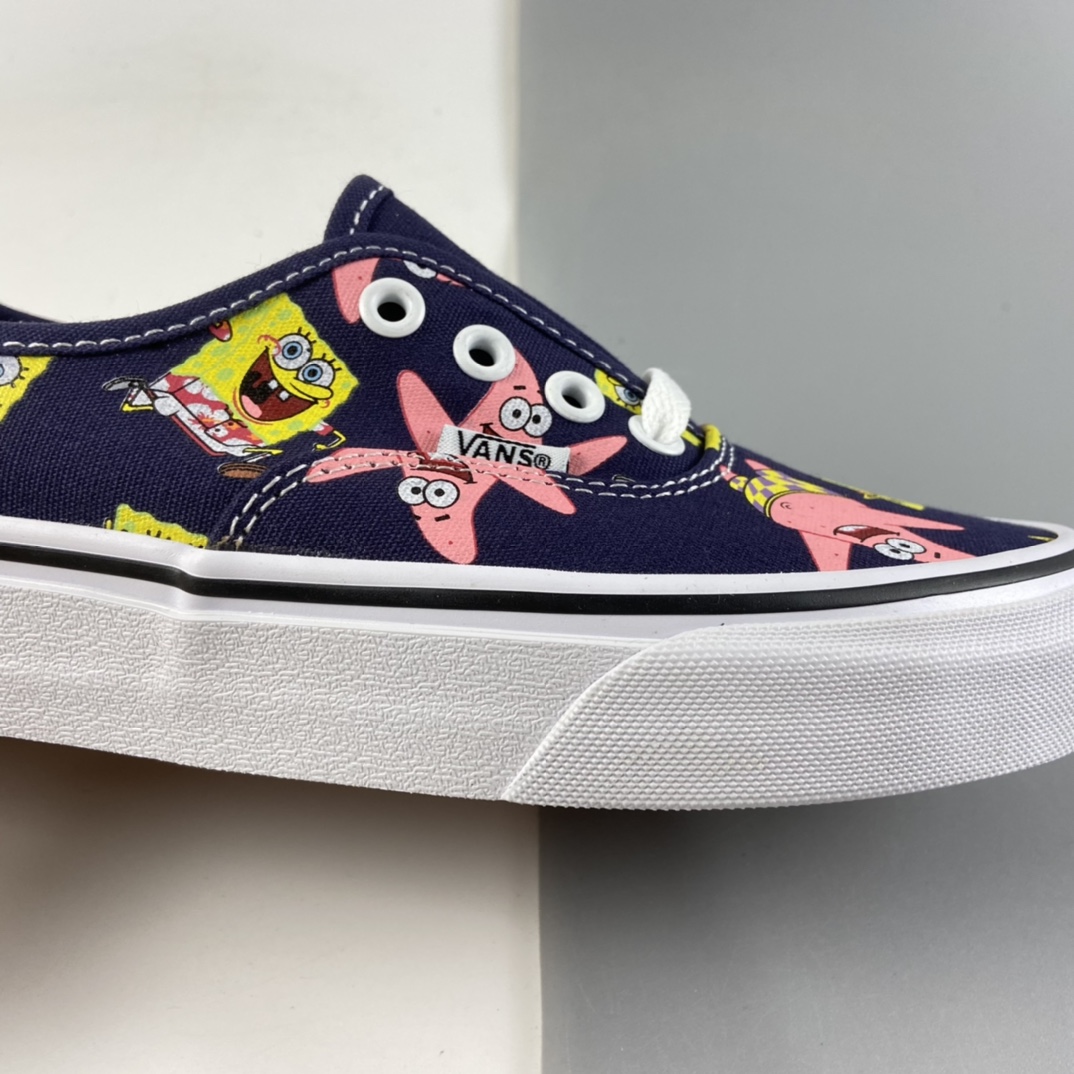 P150 Vans X 派大星海绵宝宝联名AUT彩印卡通定制限量款”高端支线卡通情侣低帮硫化帆布休闲运动板鞋“暗蓝彩印卡通”VN0A3WM7YZ1