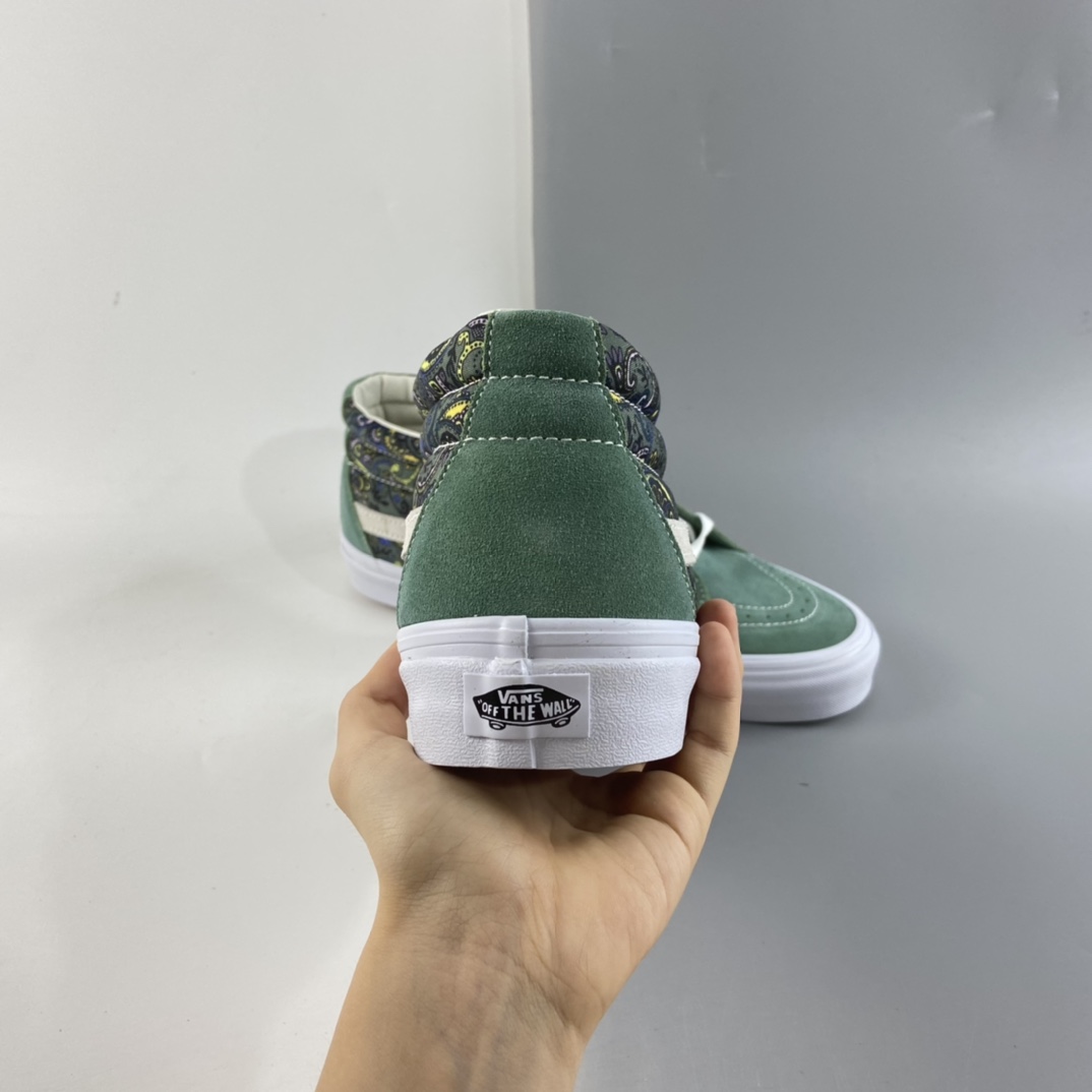P160 Vans Sk8-Mid 范斯官方腰果花中帮民族风印花板鞋运动鞋 牛油果绿 VN0A391F6TM