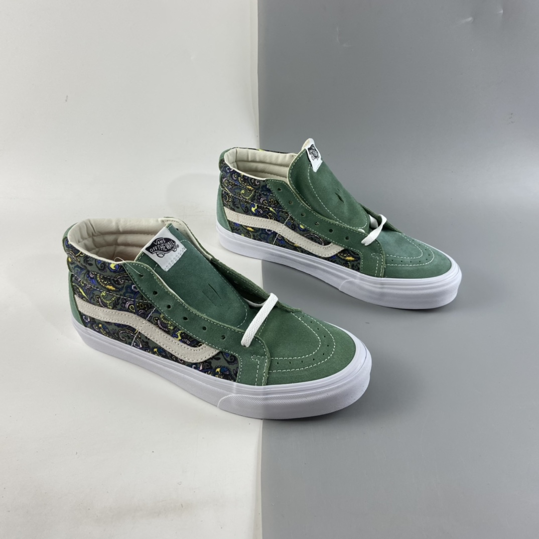 P160 Vans Sk8-Mid 范斯官方腰果花中帮民族风印花板鞋运动鞋 牛油果绿 VN0A391F6TM