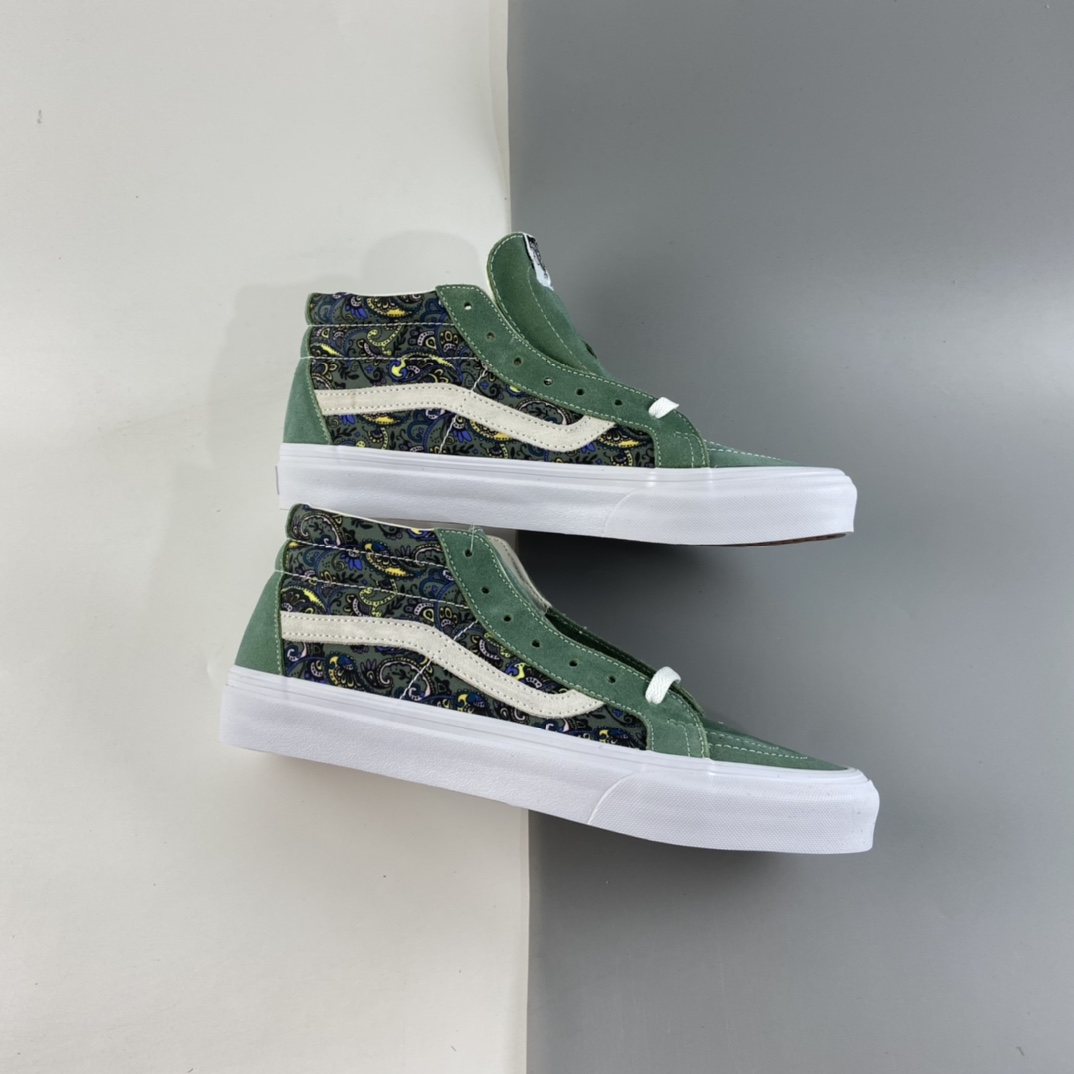 P160 Vans Sk8-Mid 范斯官方腰果花中帮民族风印花板鞋运动鞋 牛油果绿 VN0A391F6TM