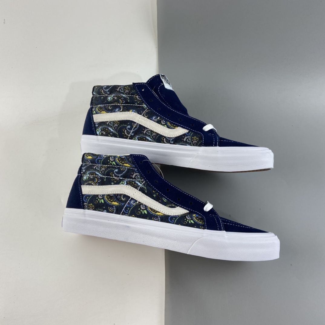 P160 Vans Sk8-Mid 范斯官方腰果花中帮民族风印花板鞋运动鞋 藏蓝色 VNOA391FITN