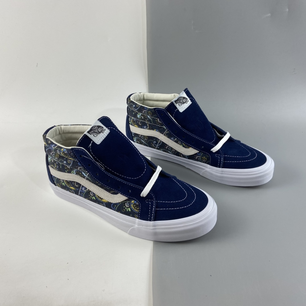 P160 Vans Sk8-Mid 范斯官方腰果花中帮民族风印花板鞋运动鞋 藏蓝色 VNOA391FITN