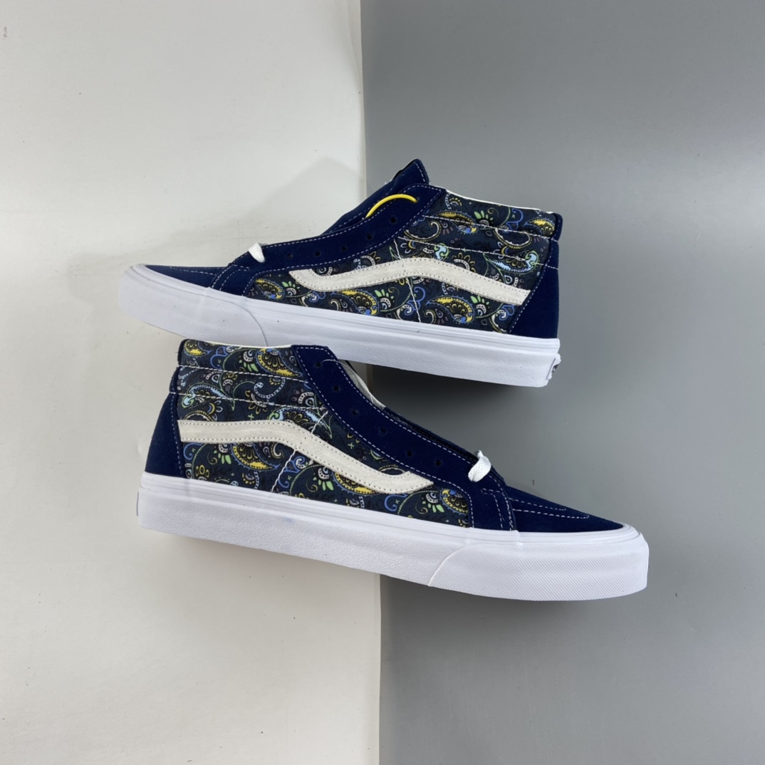 P160 Vans Sk8-Mid 范斯官方腰果花中帮民族风印花板鞋运动鞋 藏蓝色 VNOA391FITN