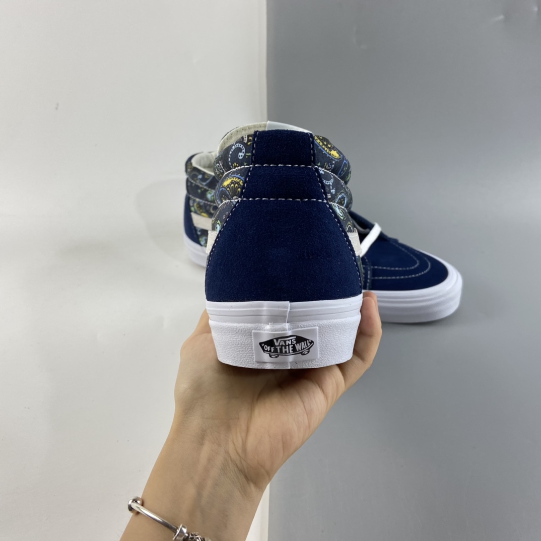 P160 Vans Sk8-Mid 范斯官方腰果花中帮民族风印花板鞋运动鞋 藏蓝色 VNOA391FITN