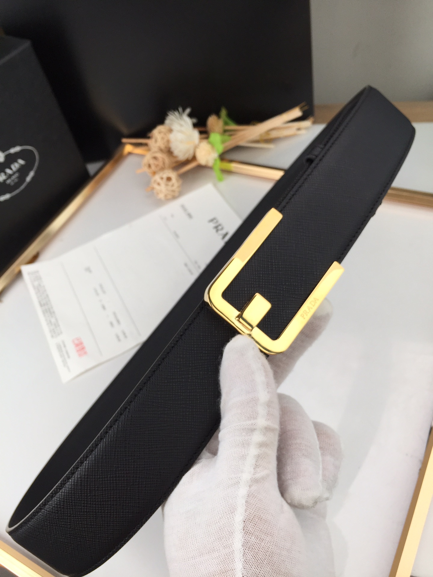[Prada Belts]Prada Prada 4.0 centimeter-wide belt Polished metal buckle with s