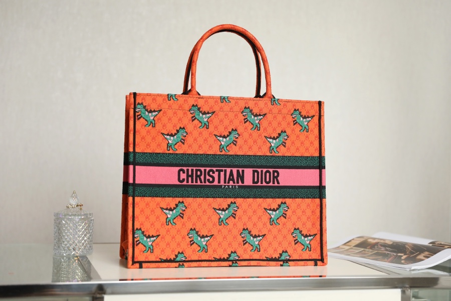Dior Book Tote Handbags Tote Bags Orange Embroidery