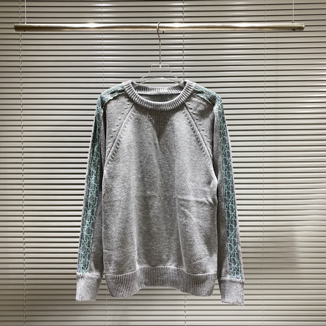 Dior Dr suéter con cuello redondo y letras tridimensionales con logo en la manga azul albaricoque gris S M L XL XXL