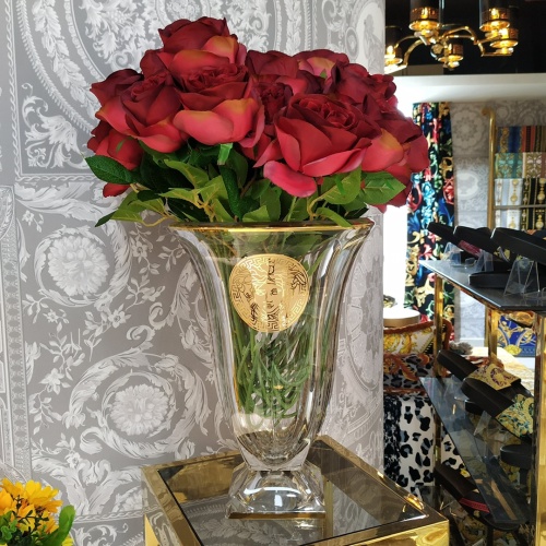 Versace Crystal Vase with Gold Accents, 36cm Height, Czech Imported 1 Versace Crystal Vase with Gold Accents, 36cm Height, Czech Imported