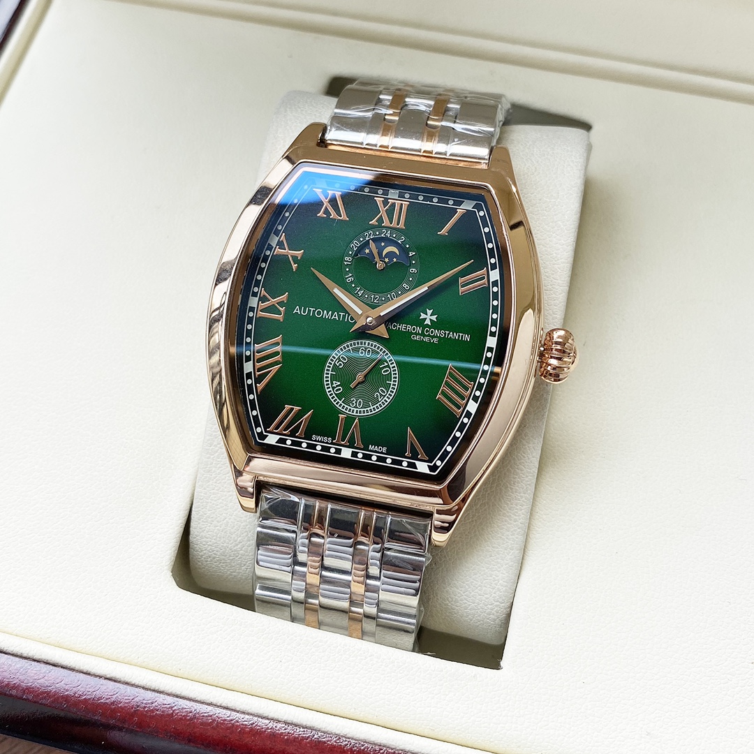 。简约风格 优雅气质 江诗丹顿  Vacheron Constsntin  男士腕表 全自动机械机芯 矿物强化玻璃 316L精钢表壳 精钢表带 时尚设计 商务必备 尺寸:直径42mm 厚度12mm