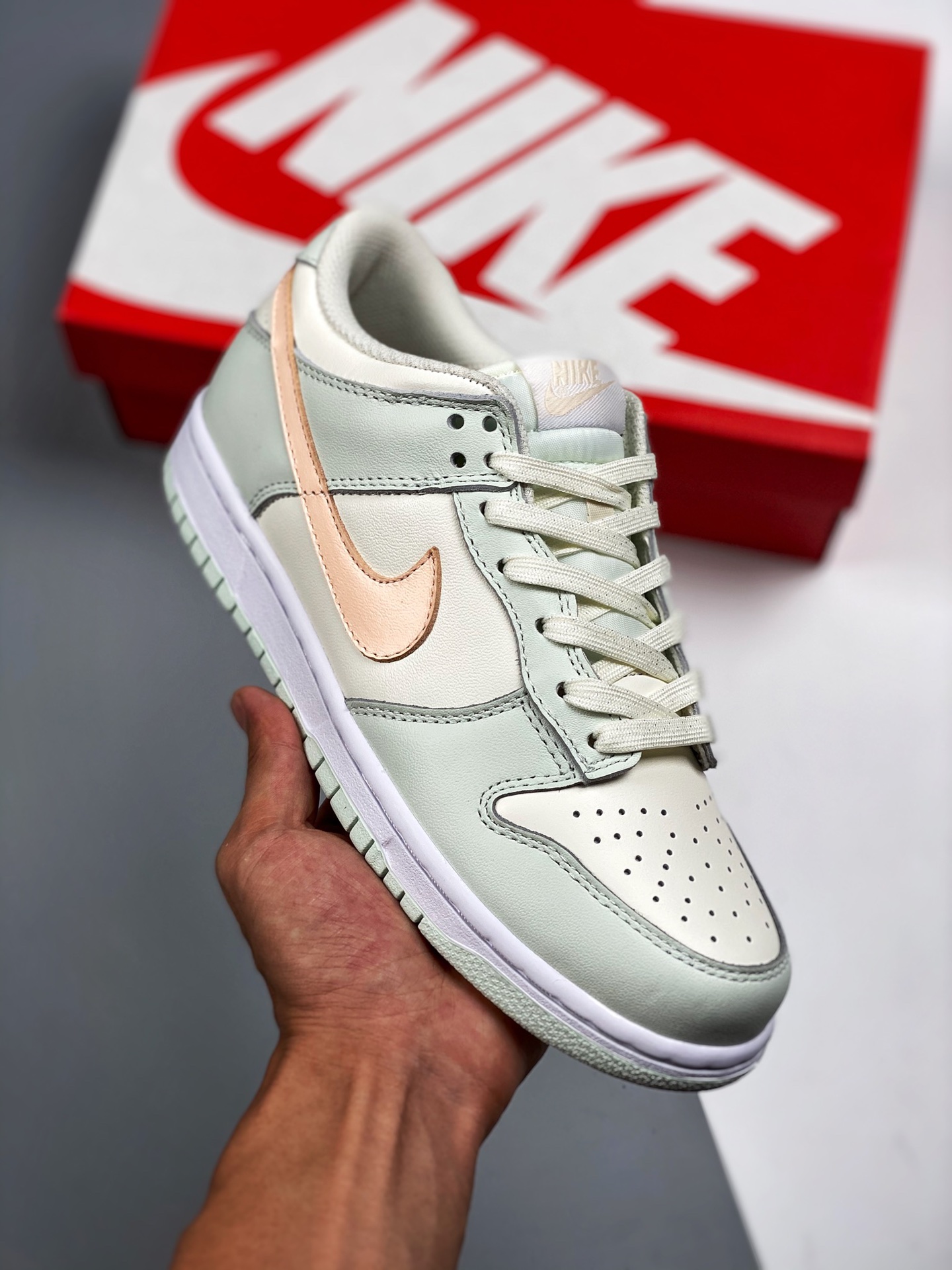 NK Dunk Low “Barely Green” rosa claro verde menta línea de producción original #etiqueta tejida de fábrica original que…