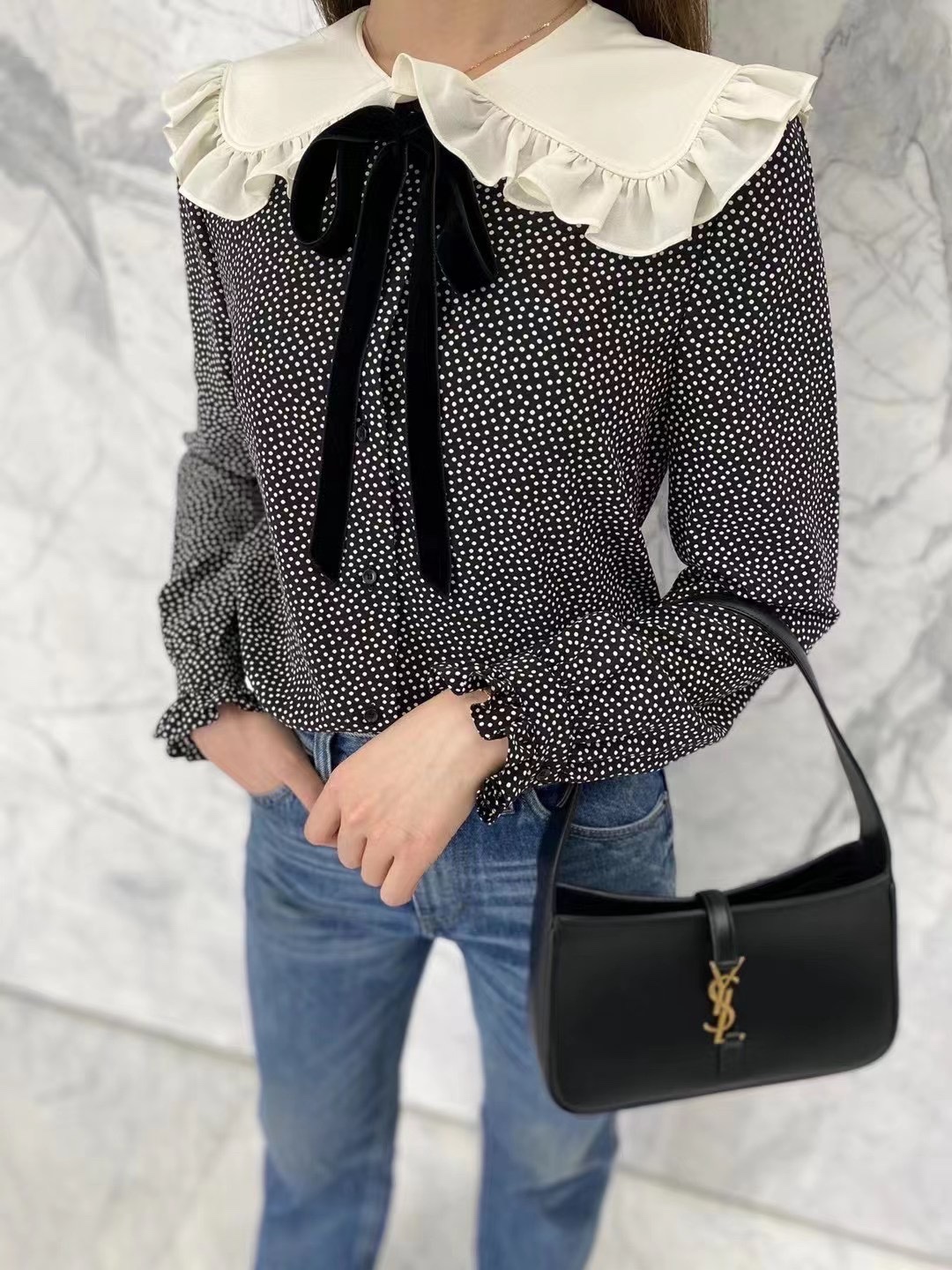 Saint laurent Ysl LE 5 À 7 平纹腋下包 657228黑色