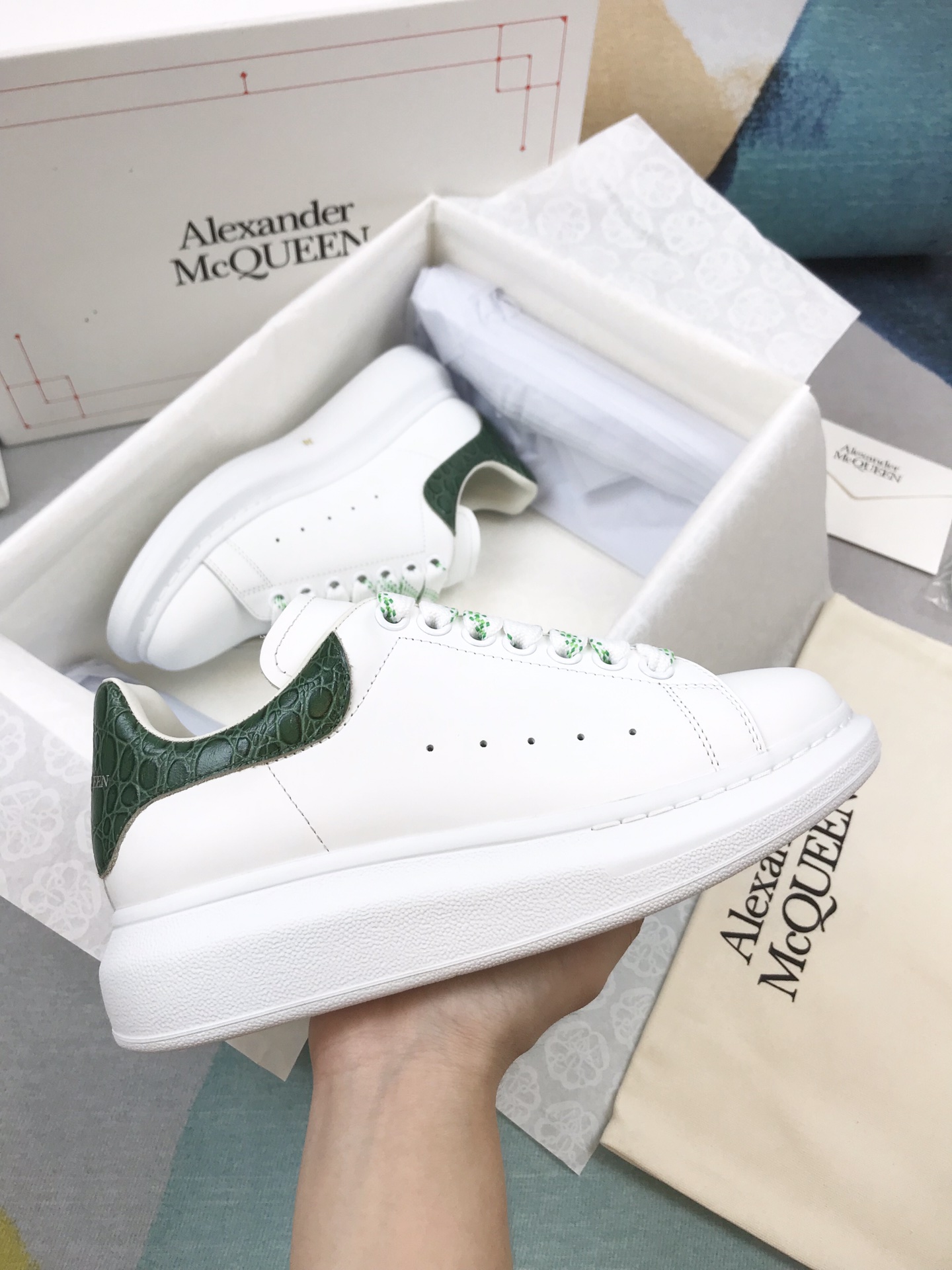 Alexander McQueen Skateboard Shoes Green White Yellow Cowhide